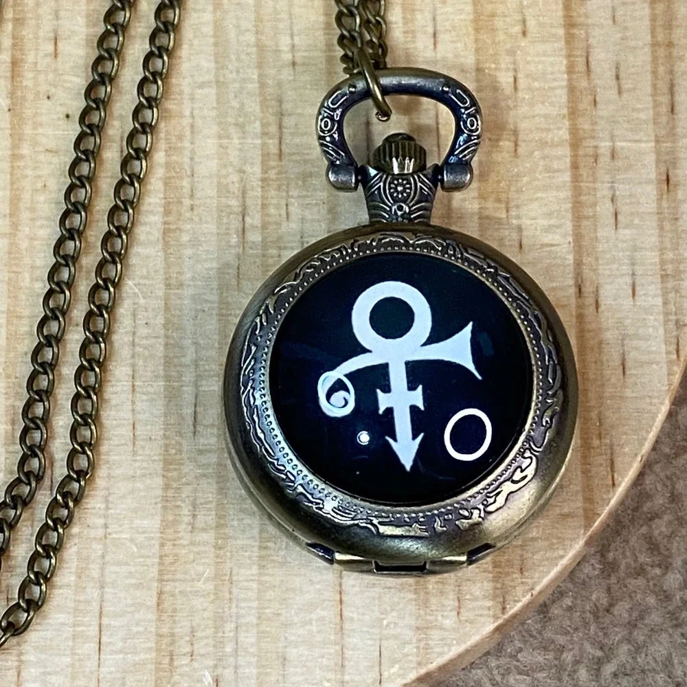 Prince Love Symbol Pocket Watch Necklace Unisex Bronze Steampunk Music Fan *FLAW